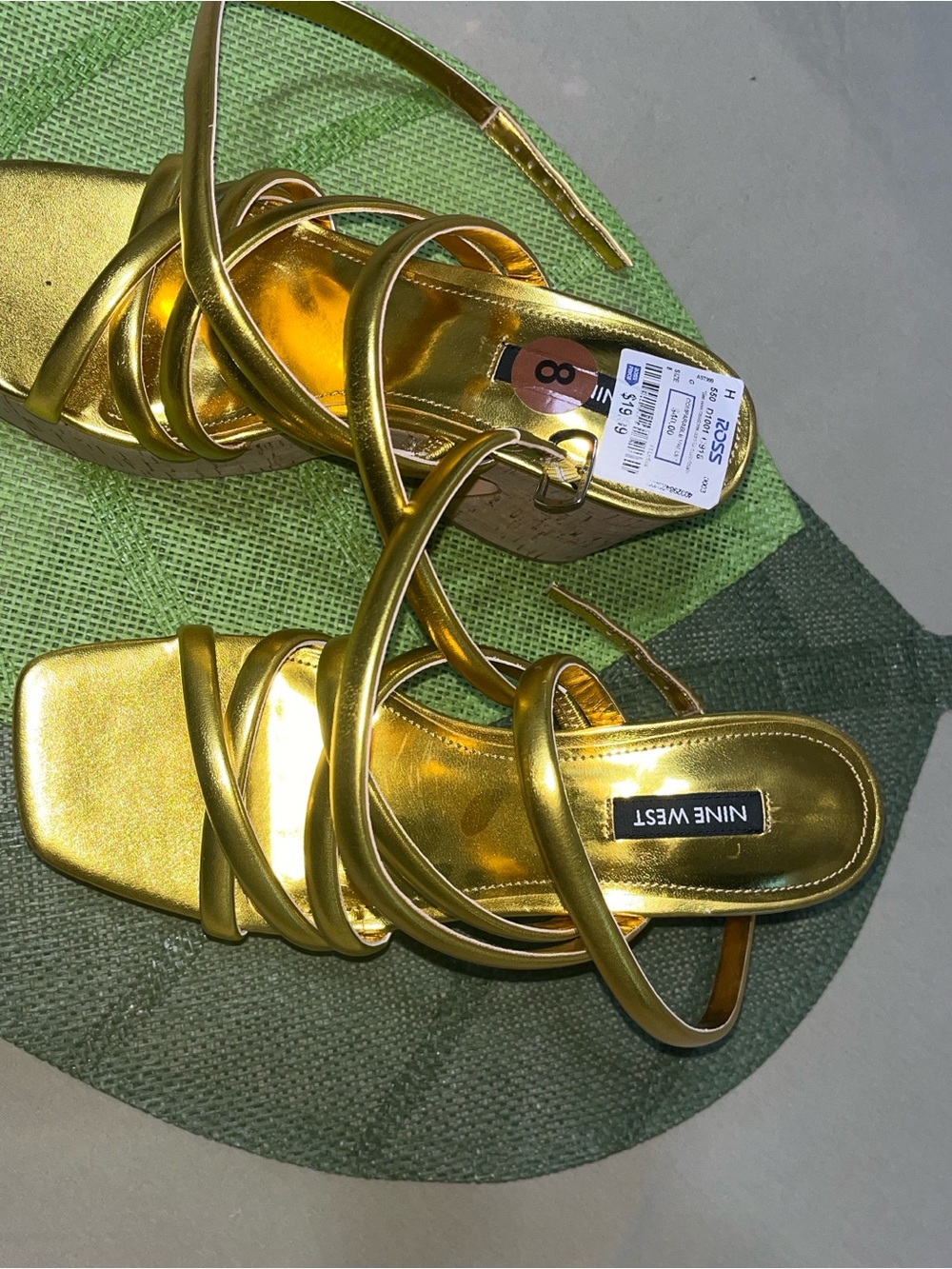 Nine West Metallic Gold Strappy Cork Platform Sandals - Picture 5 of 5